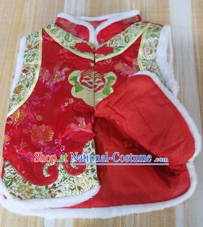 Chinese Tang Suit Upper Outer Garment Ethnic Girl Red Brocade Vest Mongol Nationality Children Clothing Traditional Mongolian Waistcoat