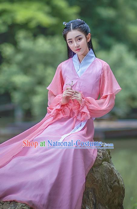 China Traditional Drama Eternal Love Bai Fengjiu Replica Garment Costumes Ancient Fox Princess Pink Hanfu Dress Ming Dynasty Swordswoman Clothing