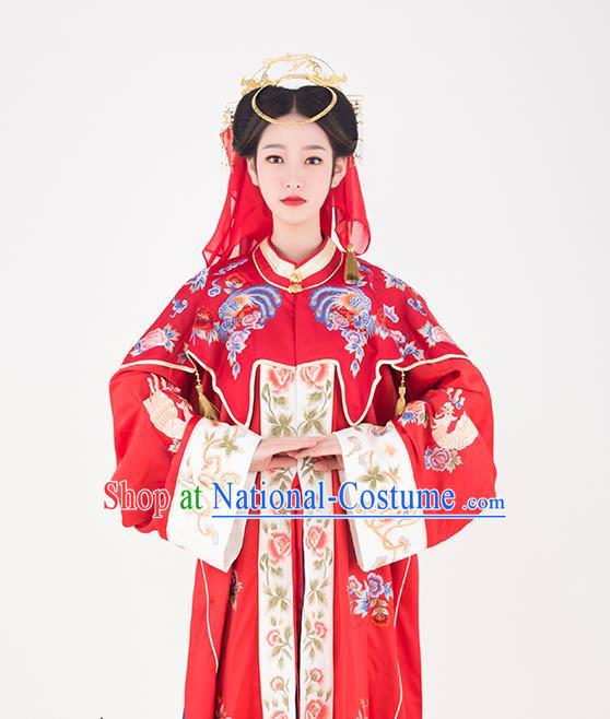 China Ming Dynasty Bride Historical Clothing Traditional Wedding Garment Costumes Ancient Noble Mistress Red Hanfu Dress Complete Set