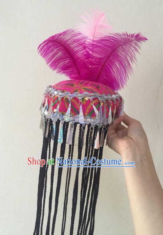 China Xinjiang Minority Dance Headwear Uyghur Ethnic Performance Headdress Uighur Nationality Folk Dance Feather Hat