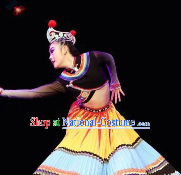 Chinese Yi Minority Dance Apparels Sichuan Nationality Woman Dance Clothing Traditional Ethnic Stage Performance Dress Outfits