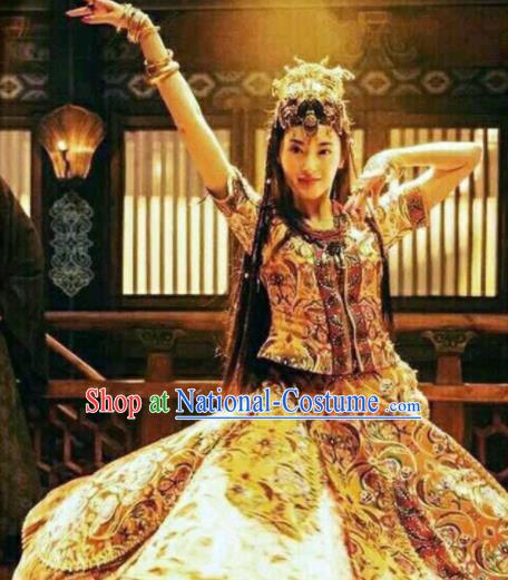 Chinese Traditional Xinjiang Ethnic Stage Performance Dress Outfits Uighur Minority Dance Apparels Uyghur Nationality Woman Dance Clothing