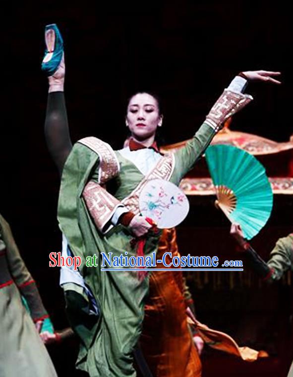 China Classical Dance Clothing Woman Fan Dance Garment Costume Stage Performance Green Dress