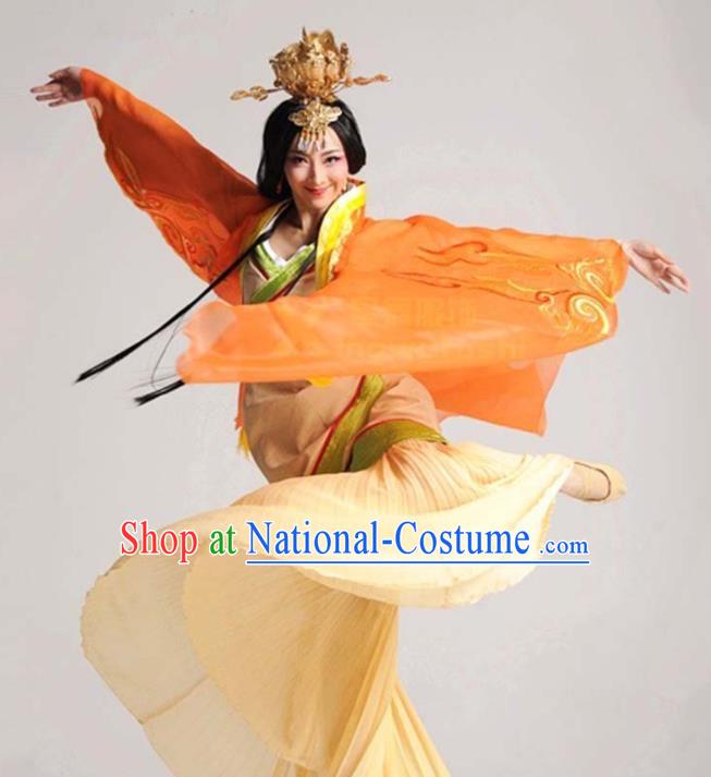 China Stage Performance Yellow Dress Classical Dance Clothing Woman Dance Garment Costume Court Beauty Dance Uniforms