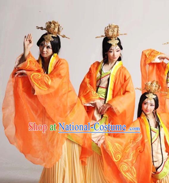 China Stage Performance Yellow Dress Classical Dance Clothing Woman Dance Garment Costume Court Beauty Dance Uniforms