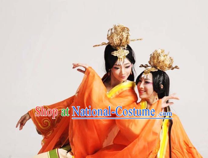 China Stage Performance Yellow Dress Classical Dance Clothing Woman Dance Garment Costume Court Beauty Dance Uniforms