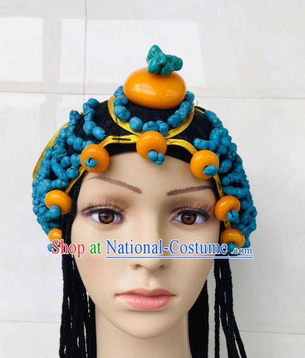 China Xizang Ethnic Wedding Headband Zang Nationality Folk Dance Hair Accessories Tibetan Minority Performance Headpieces