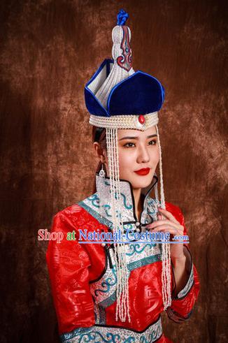 China Mongolian Nationality Festival Headdress Mongol Nationality Wedding Headwear Handmade Ethnic Bride Tassel Hat