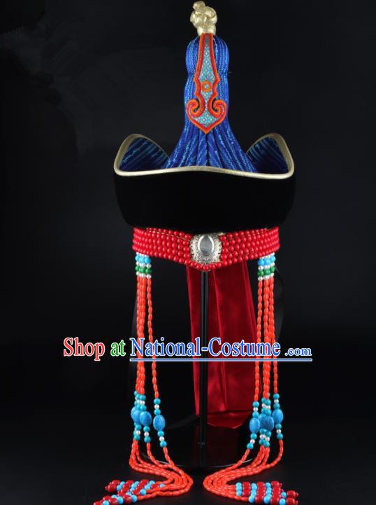 China Mongol Nationality Festival Performance Hair Accessories Handmade Ethnic Queen Tassel Hat Mongolian Nationality Bride Headwear