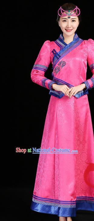 China Mongol Minority Two Pieces Suits Mongolian Compere Clothing Moggol Nationality Woman Informal Costume Ethnic Performance Pink Dress