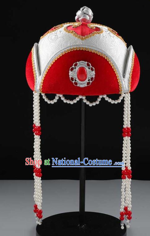 China Mongol Nationality Girl Performance Hair Accessories Handmade Ethnic Children Dance White Hat Mongolian Nationality Headwear