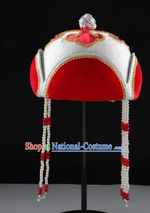 China Mongol Nationality Girl Performance Hair Accessories Handmade Ethnic Children Dance White Hat Mongolian Nationality Headwear