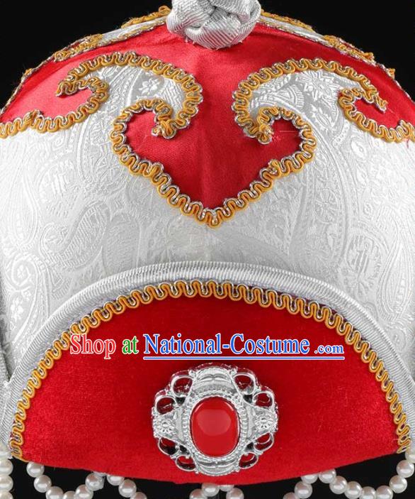 China Mongol Nationality Girl Performance Hair Accessories Handmade Ethnic Children Dance White Hat Mongolian Nationality Headwear