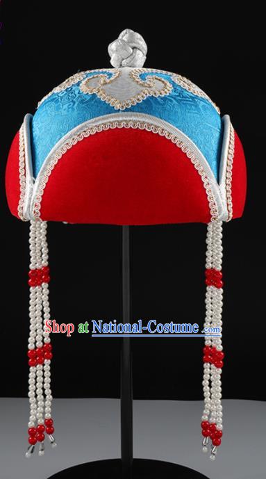 China Mongolian Nationality Headwear Mongol Nationality Girl Performance Hair Accessories Handmade Ethnic Children Dance Blue Hat