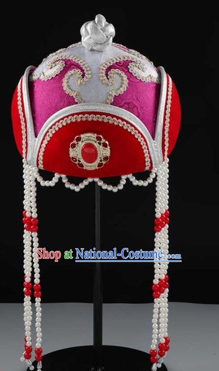 China Handmade Ethnic Children Dance Rosy Hat Mongolian Nationality Headwear Mongol Nationality Girl Performance Hair Accessories