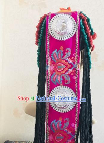 China Xizang Ethnic Festival Beeswax Headdress Zang Nationality Folk Dance Hair Accessories Tibetan Minority Wedding Braids Hairpieces