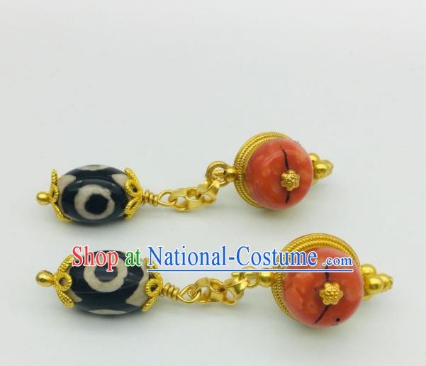 Chinese Traditional Tibetan Nationality Festival Earrings Zang Minority Wedding Ear Jewelry Classical Dance Ear Accessories