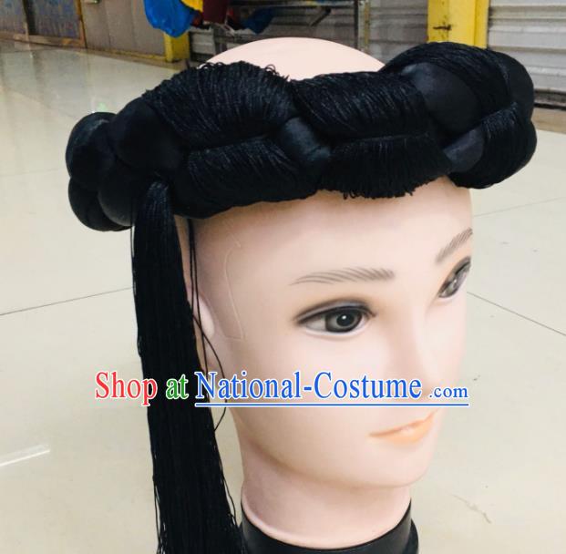 Chinese Zang Minority Wedding Headwear Male Stage Performance Black Headband Tibetan Bridegroom Hair Accessories