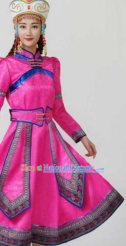 China Moggol Nationality Ceremony Costume Ethnic Folk Dance Pink Dress Mongol Minority Female Outfits Mongolian Performance Clothing