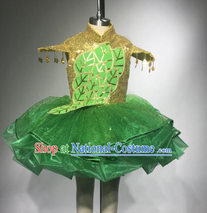 Professional Girl Dancewear Modern Dance Garment Costume Tutu Dance Green Veil Dress Children Dance Competition Clothing