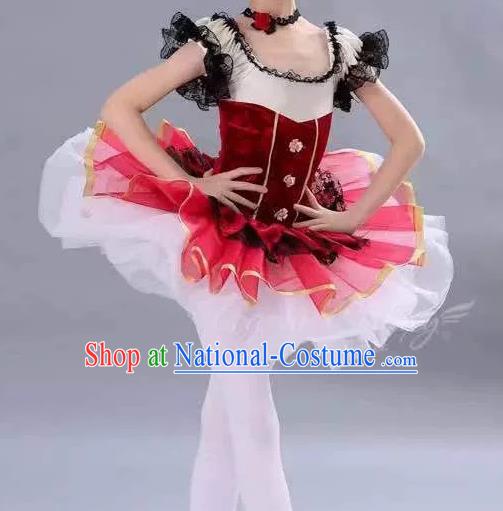 Professional Tu Tu Dance Garment Costume Ballet Dance Red Velvet Dress Children Dance Competition Clothing Girl Dancewear