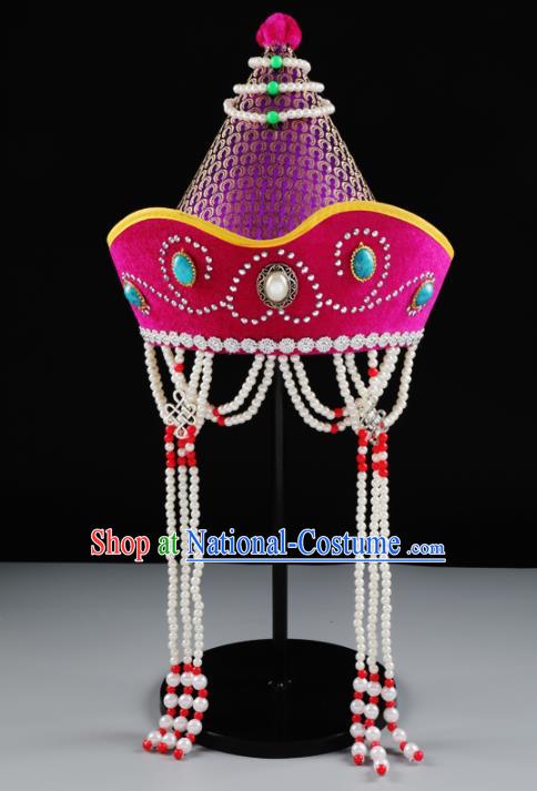 China Mongolian Nationality Children Hair Accessories Mongol Girl Dance Headwear Handmade Ethnic Stage Performance Purple Hat