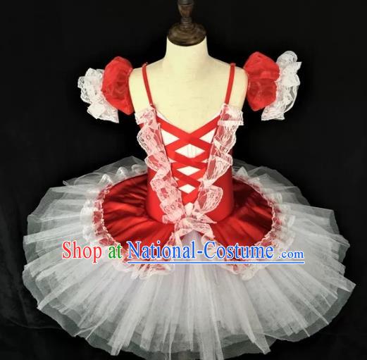 Professional Girl Dancewear Tu Tu Dance Garment Costume Ballet Dance Red Dress Children Dance Competition Clothing