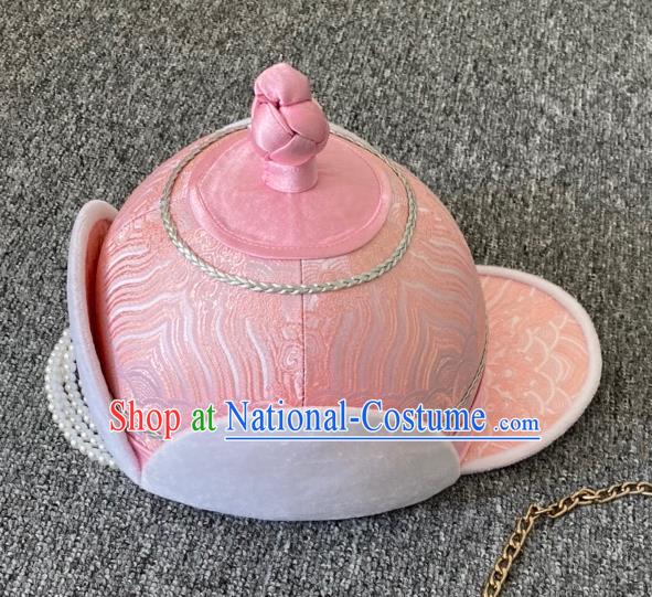 China Handmade Ethnic Stage Performance Pink Brocade Hat Mongolian Nationality Girl Hair Accessories Mongol Folk Dance Headdress