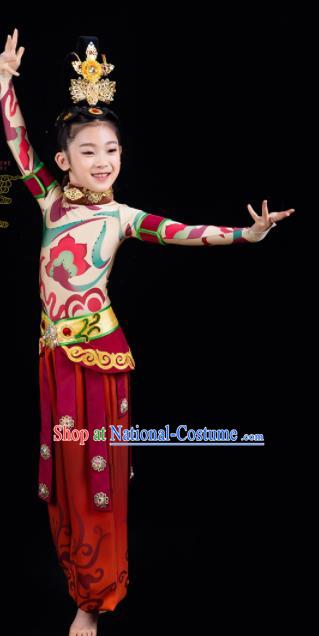 China Drum Dance Red Outfits Girl Performance Clothing Classical Dance Garment Costumes Children Flying Apsaras Dance Dress