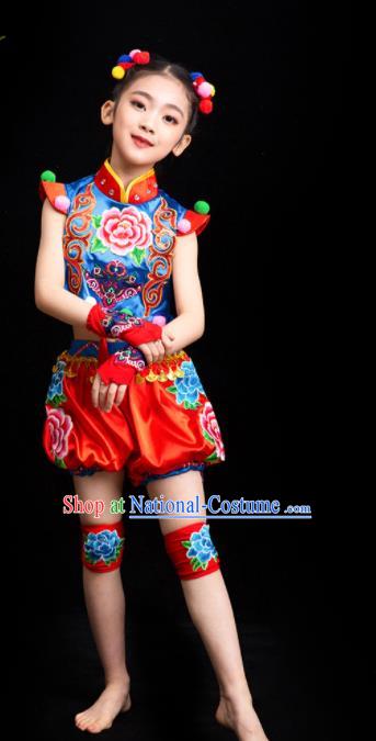 China Folk Dance Garment Costumes Drum Dance Dress Children Yangko Dance Outfits Girl Performance Clothing