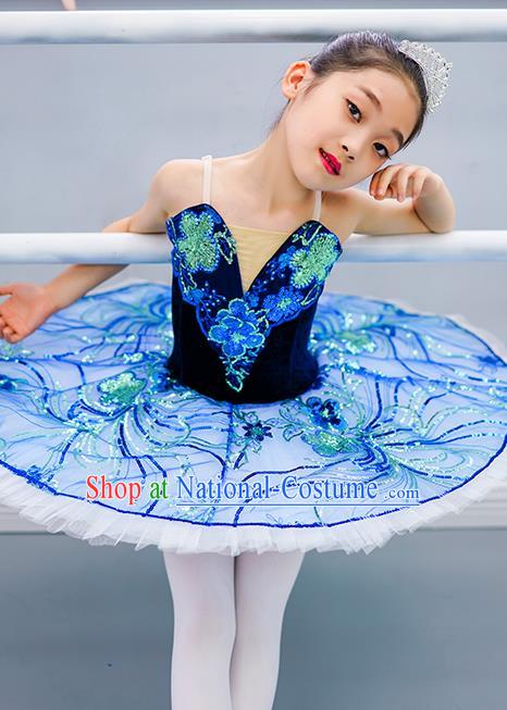 Professional Children Dance Competition Clothing Girl Dancewear Tu Tu Dance Garment Costume Ballet Dance Blue Veil Dress