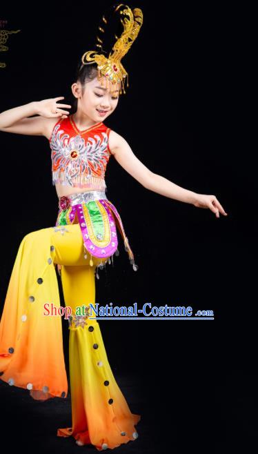 China Classical Dance Garment Costumes Children Flying Apsaras Dance Dress Drum Dance Outfits Girl Performance Clothing