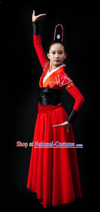 China Girl Kung Fu Performance Clothing Folk Dance Garment Costumes Drum Dance Red Dress Children Swords Dance Outfits