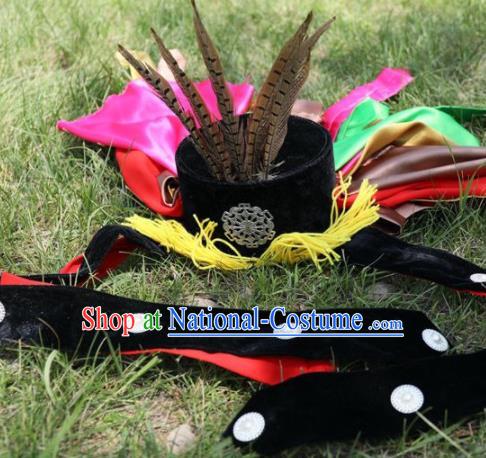 China Mongol Shaman Master Headwear Handmade Ethnic Stage Performance Feather Hat Mongolian Nationality Fiesta Hair Accessories