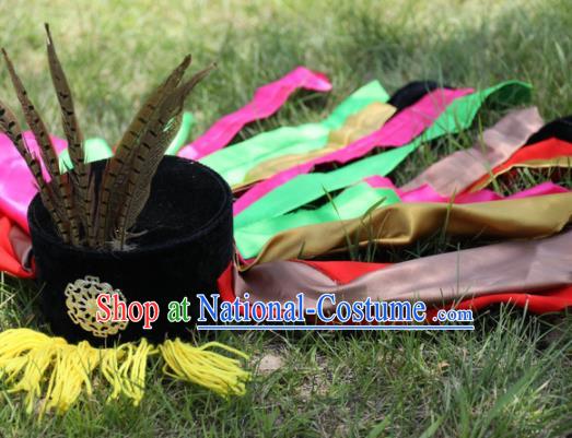 China Mongol Shaman Master Headwear Handmade Ethnic Stage Performance Feather Hat Mongolian Nationality Fiesta Hair Accessories