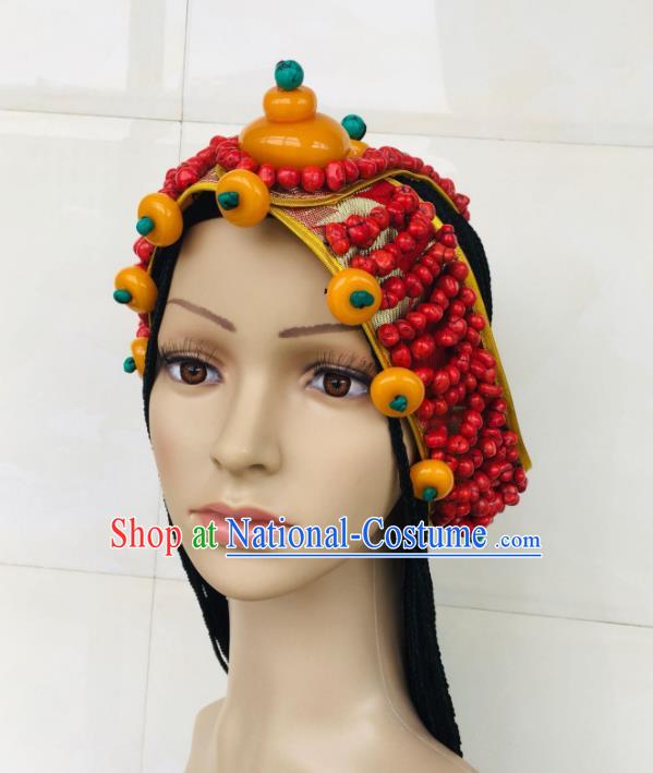 China Tibetan Minority Performance Headpieces Xizang Ethnic Wedding Bride Headband Zang Nationality Folk Dance Hair Accessories