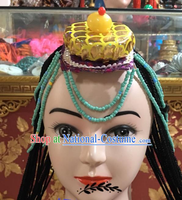 China Xizang Ethnic Festival Performance Headpieces Zang Nationality Dance Hair Accessories Tibetan Minority Bride Headdress