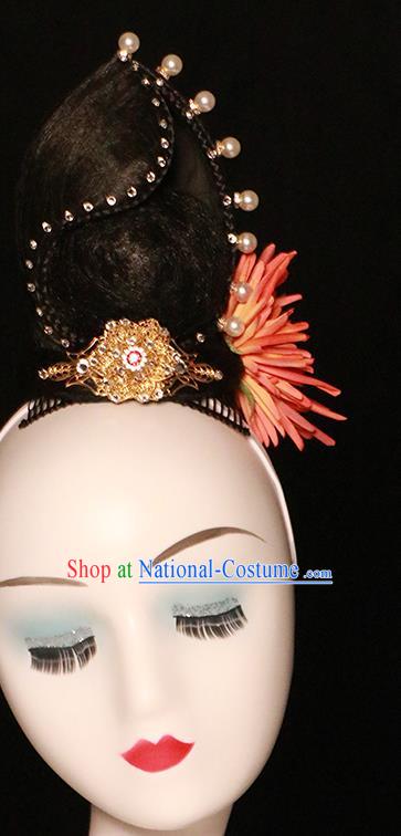 China Umbrella Dance Hairpieces Classical Dance Hair Accessories Fairy Dance Hair Clasp Stage Performance Wigs Chignon