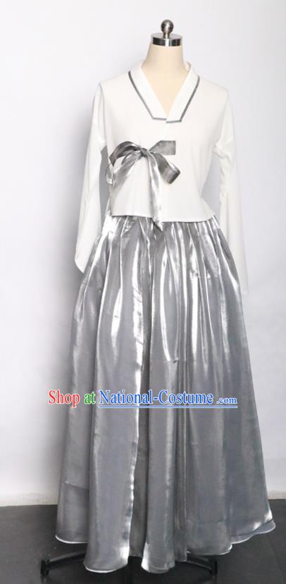 Chinese Traditional Korean Nationality Grey Dress Outfits Chaoxian Minority Woman Garment Costume Heilongjiang Ethnic Folk Dance Clothing