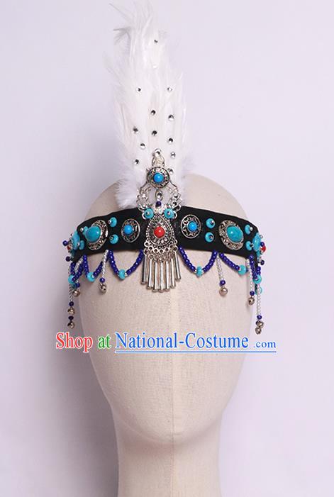 China Mongolian Minority Feather Hair Clasp Ethnic Stage Performance Hair Accessories Mongol Nationality Woman Dance Headpiece