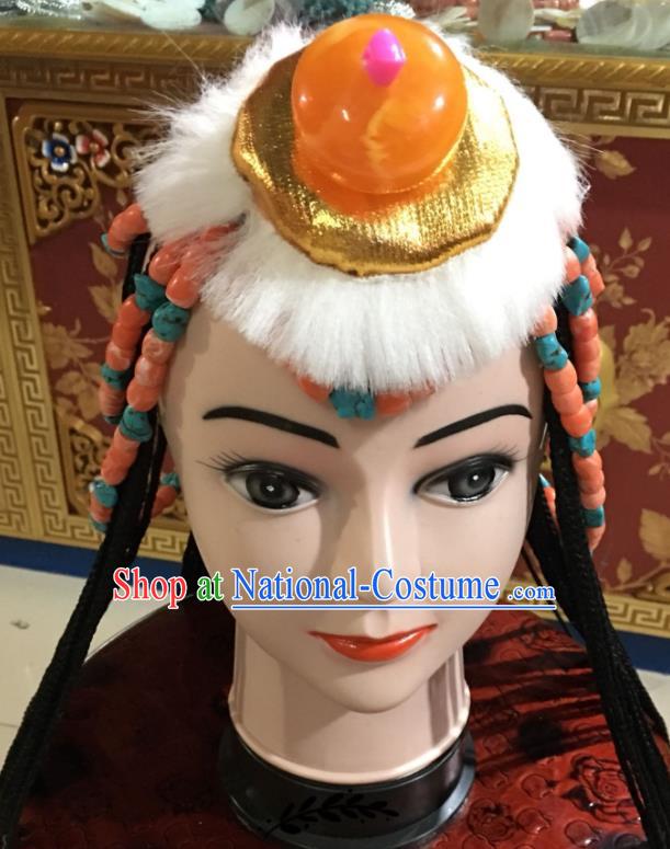 China Tibetan Minority Bride Headdress Xizang Ethnic Festival Performance Braid Headpieces Zang Nationality Dance Hair Accessories