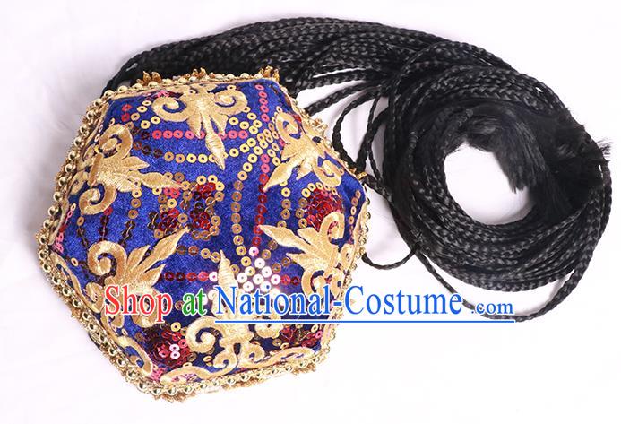 China Xinjiang Ethnic Stage Performance Hair Accessories Uyghur Nationality Woman Dance Headdress Uigurian Minority Royalblue Hat