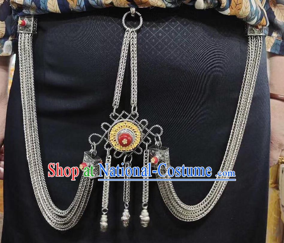 Handmade China Zang Nationality Waist Chain Accessories Ethnic Wedding Cupronickel Belt Pendant Tibetan Robe Waistband