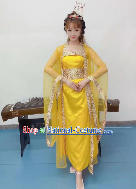 Chinese Stage Performance Garment Costumes Tang Dynasty Imperial Consort Hanfu Dress Classical Dance Clothing Ancient Fairy Dance Yellow Outfits