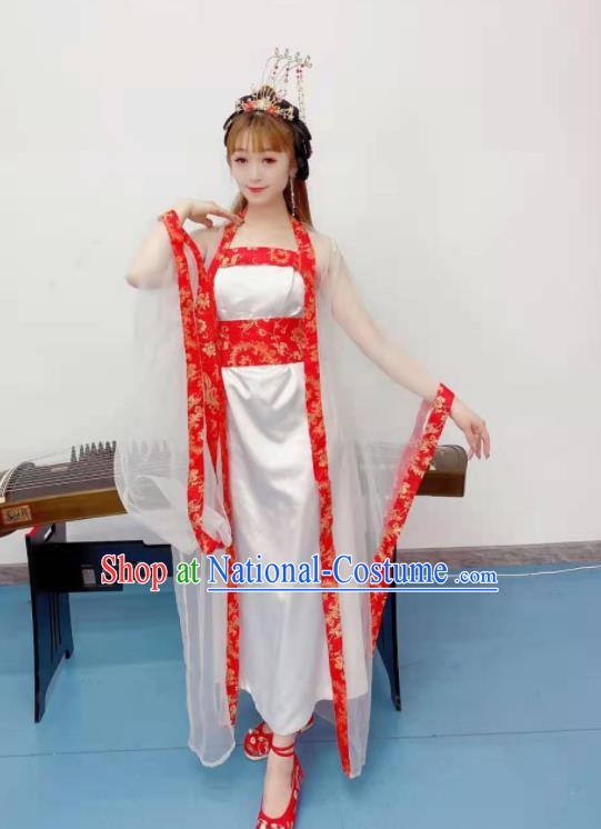 Chinese Classical Dance Clothing Ancient Fairy White Hanfu Dress Stage Performance Garments Tang Dynasty Court Costume