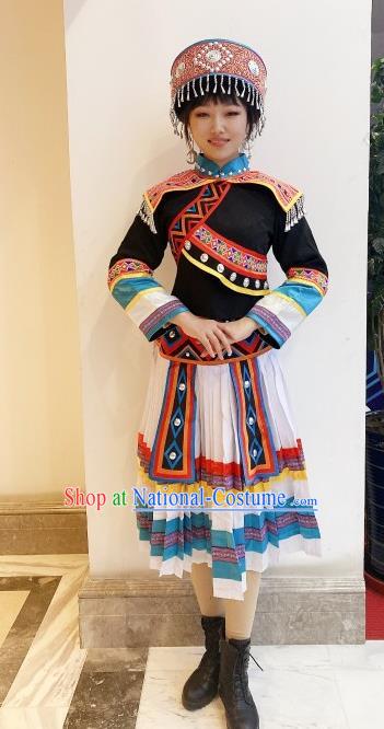 Chinese Traditional Lahu Nationality Woman Dress Outfits Guangxi Minority Garment Costumes Ethnic Folk Dance Clothing