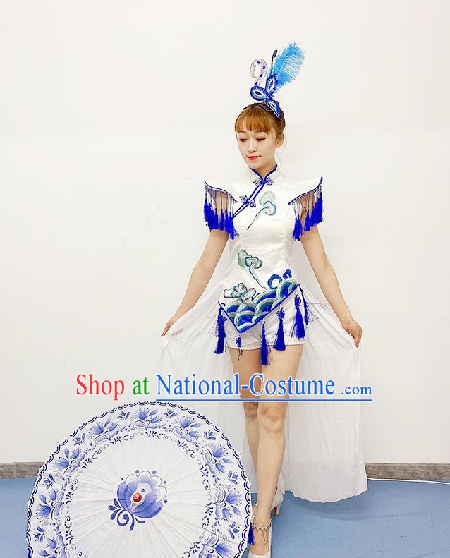 China Folk Dance Costume Umbrella Dance Dress Traditional Performance Clothing Drum Dance Outfits