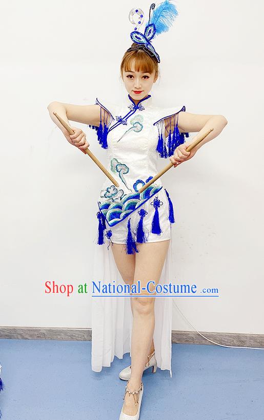 China Folk Dance Costume Umbrella Dance Dress Traditional Performance Clothing Drum Dance Outfits