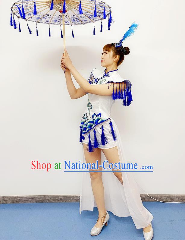 China Folk Dance Costume Umbrella Dance Dress Traditional Performance Clothing Drum Dance Outfits