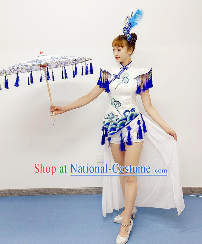 China Folk Dance Costume Umbrella Dance Dress Traditional Performance Clothing Drum Dance Outfits